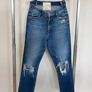 MOTHER “The Superior” Distressed High Rise Straight Jeans – Cropped
